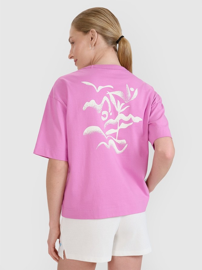 4F T-shirt regular z nadrukiem damski - różowy L
