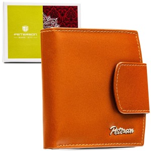 Mały, skórzany portfel damski w jasnobrązowym kolorze z systemem RFID PTN RD-314-NGV-M Peterson