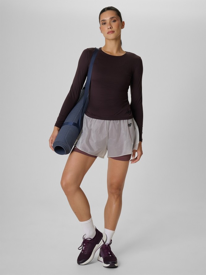 4F Longsleeve treningowy slim szybkoschnący damski - brązowy L
