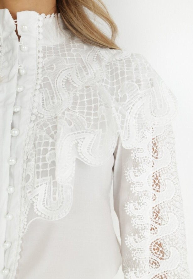Biała Koszula z Falbanką i Koronką Mirrei
