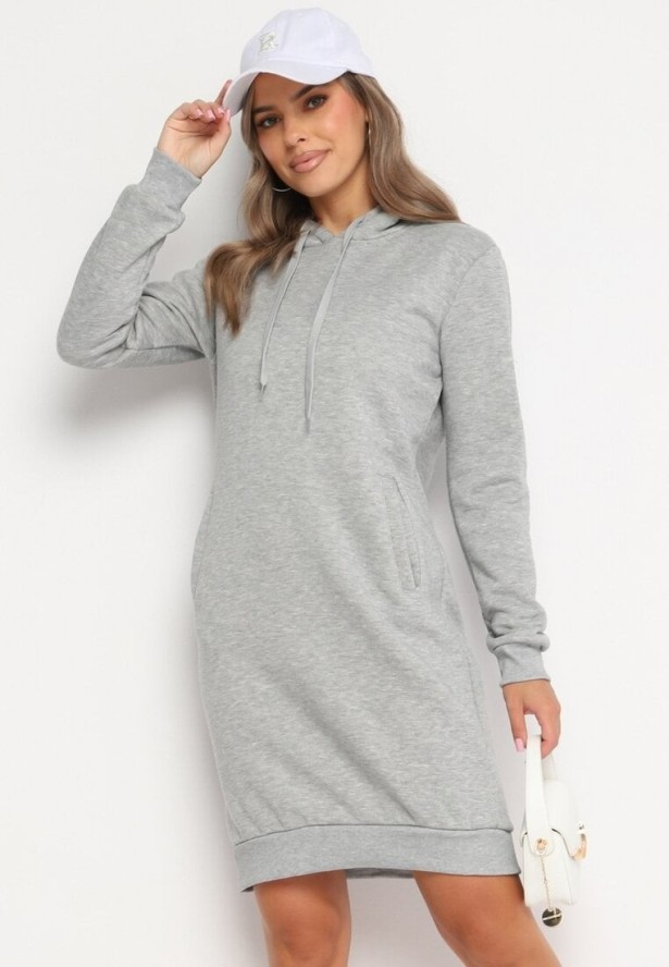 Jasnoszara Tunika Bluza z Bawełną Kapturem i Sznurkami Mivilora