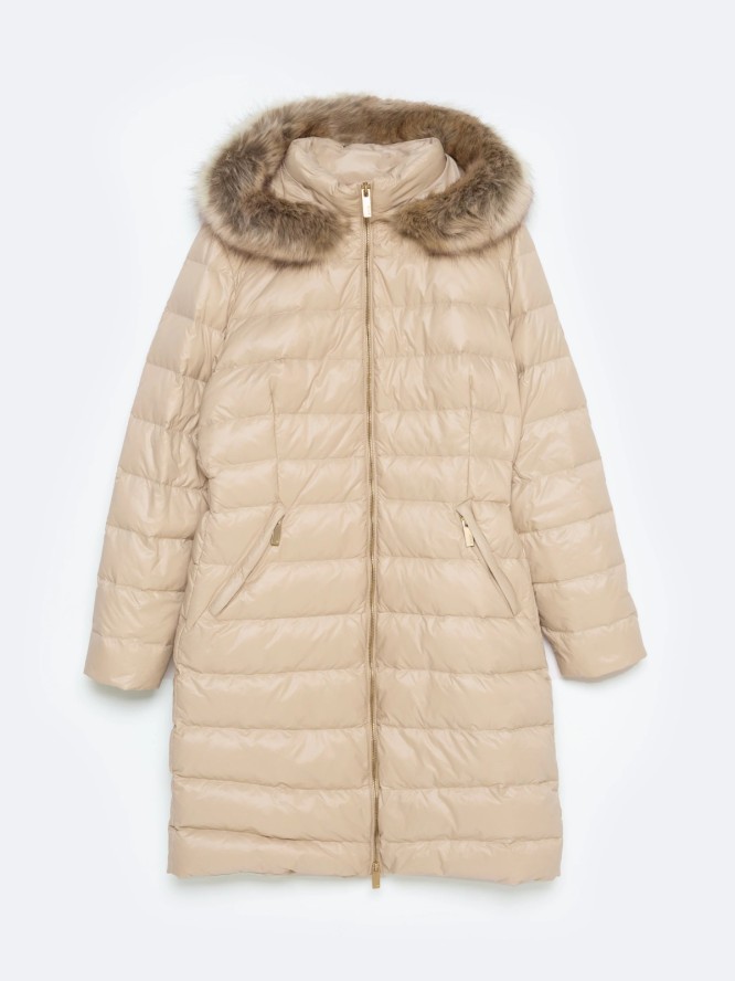 Płaszcz damski puchowy pikowany beżowy Rosabel 801