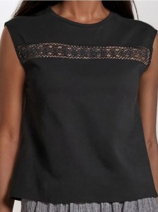 Bluzka z ażurową wstawką - czarny