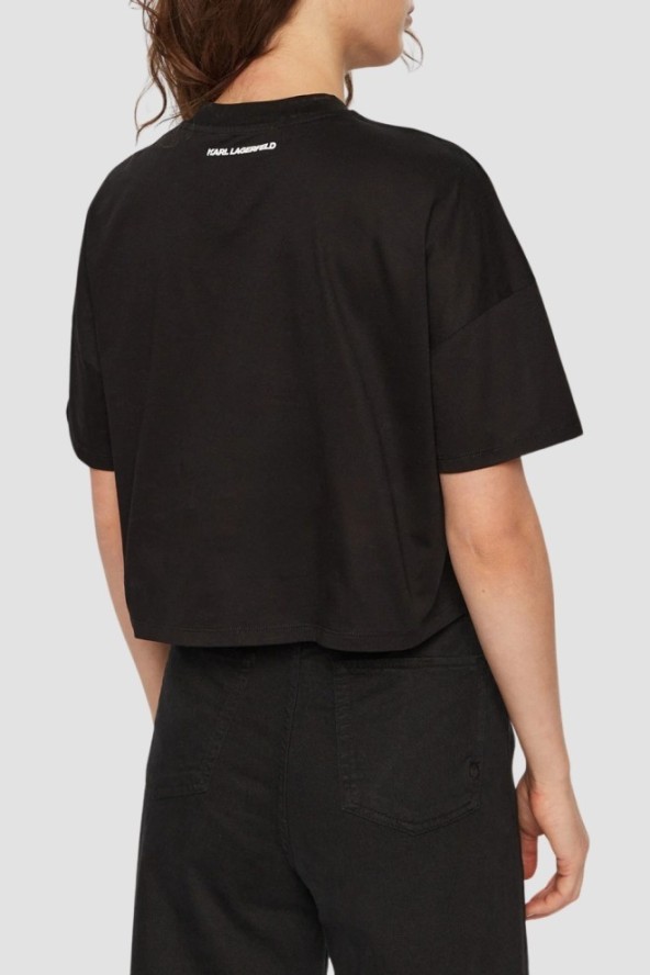 KARL LAGERFELD Czarny damski top Hearts Cropped, Rozmiar M