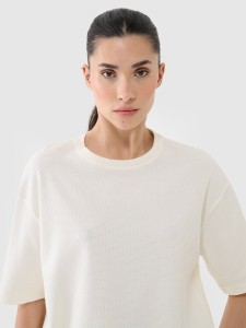 4F T-shirt regular z waflowej dzianiny damski - biały L