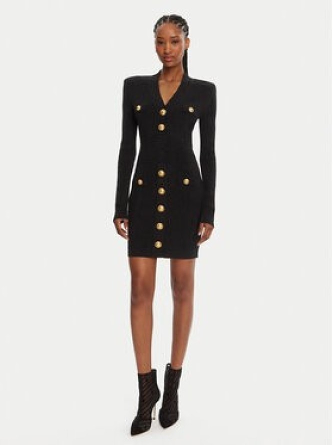 Balmain Sukienka dzianinowa DF1R8059KB07 Czarny Regular Fit