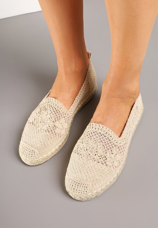 Beżowe Szydełkowe Espadryle Vices na Podeszwie z Plecionki Jelseli