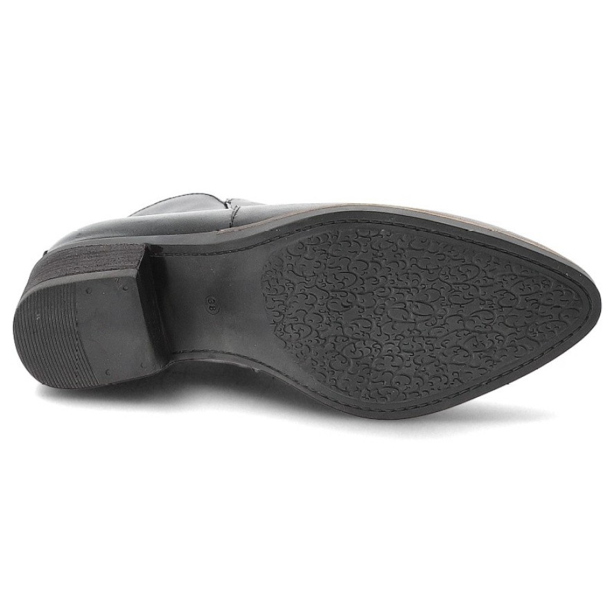 Botki damskie Hee, kowbojki ze skóry na klocku i na zamek, czarne, 25773