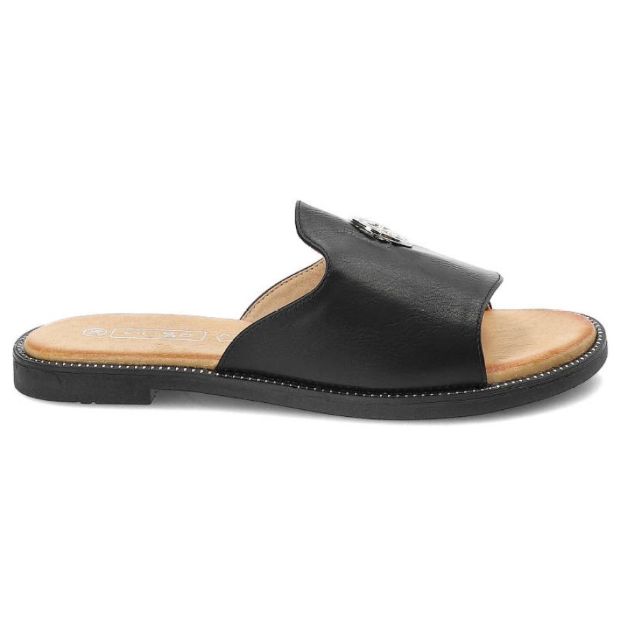 Czarne Klapki Filippo Wygodne Buty Damskie