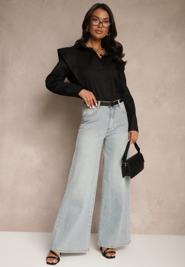 Czarna Koszula z Bawełny z Poszerzanymi Ramionami Telmiris