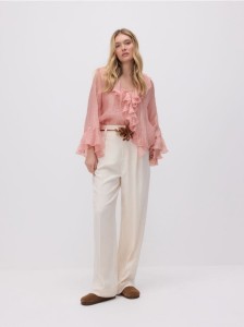 Spodnie z ozdobnym paskiem - biały