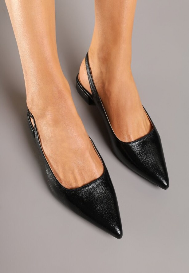 Czarne Sandały Typu Slingback ze Szpiczastym Noskiem Pilliane