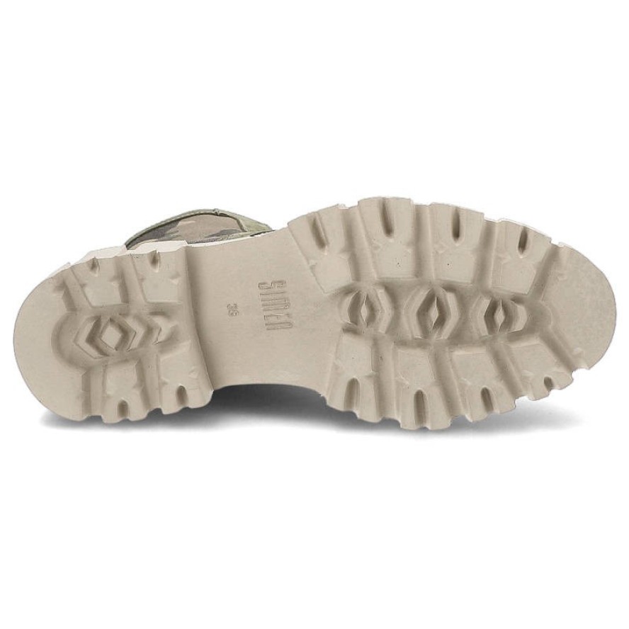 Botki damskie Simen, naturalna skóra zamszowa i materiał tekstylny z wysoką cholewką o militarnej stylistyce, moro/zielen bez, 5058A