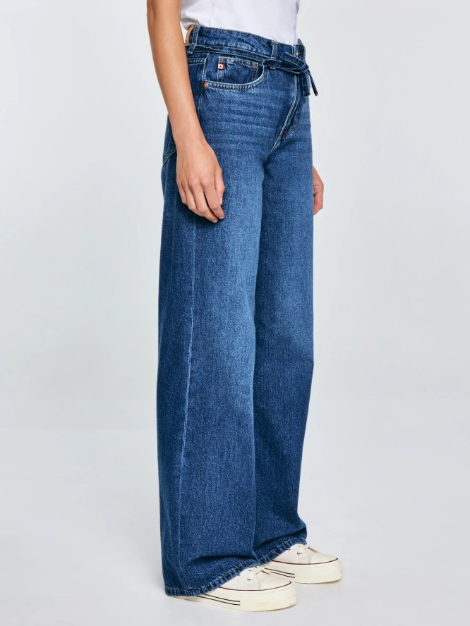 Jeansy damskie z szeroką nogawką granatowe Atrea 514