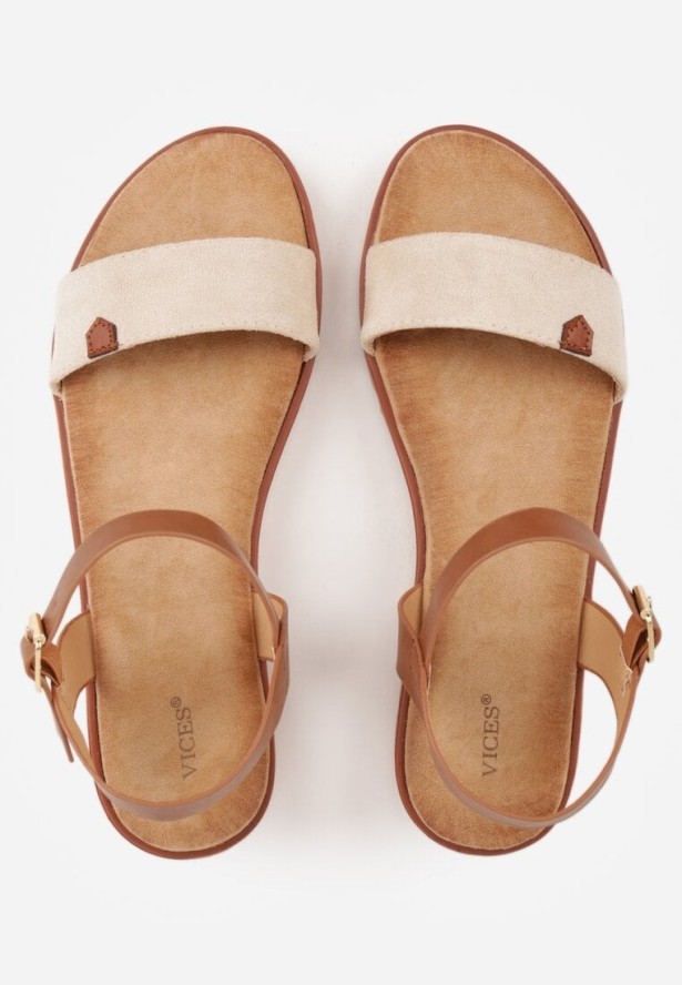 Beżowe Sandały VICES w Stylu Basic z Paskiem z Klamerką Loretha