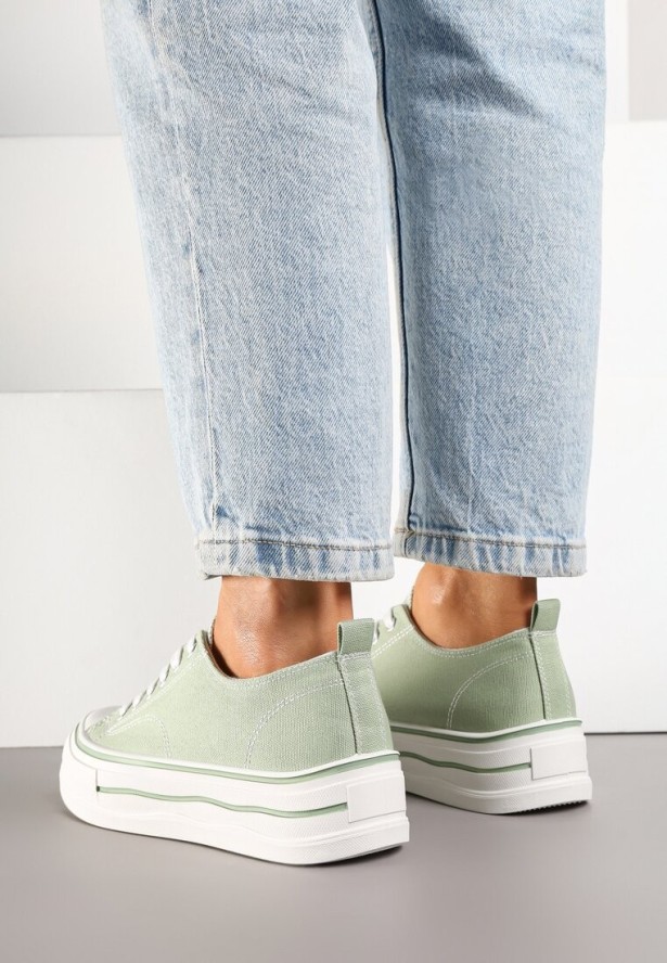 Jasnozielone Klasyczne Trampki na Grubej Podeszwie Natileva