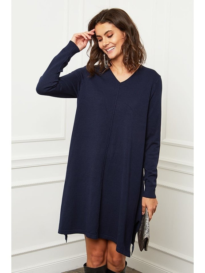 Joséfine Sukienka dzianinowa "Farel" w kolorze granatowym rozmiar: L