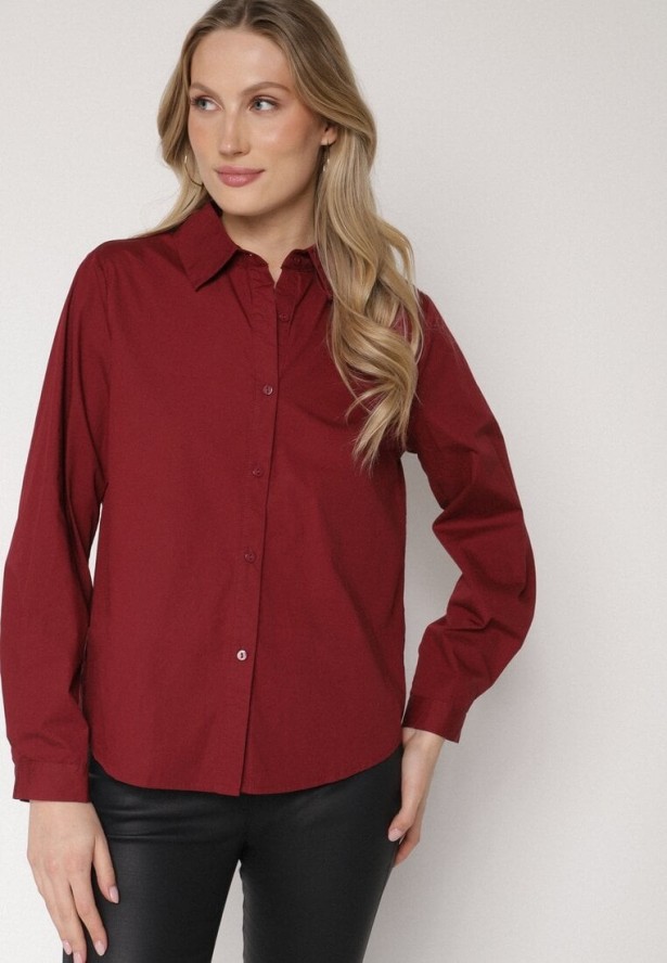 Bordowa Bawełniana Koszula o Klasycznym Kroju Liadovia