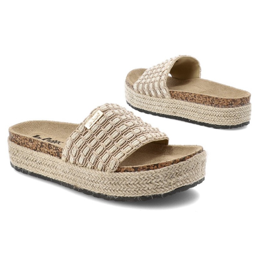 Beżowe Klapki Lee Cooper Modne Obuwie Damskie