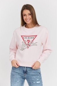 GUESS Różowa damska bluza Icon z dużym logo, Rozmiar L
