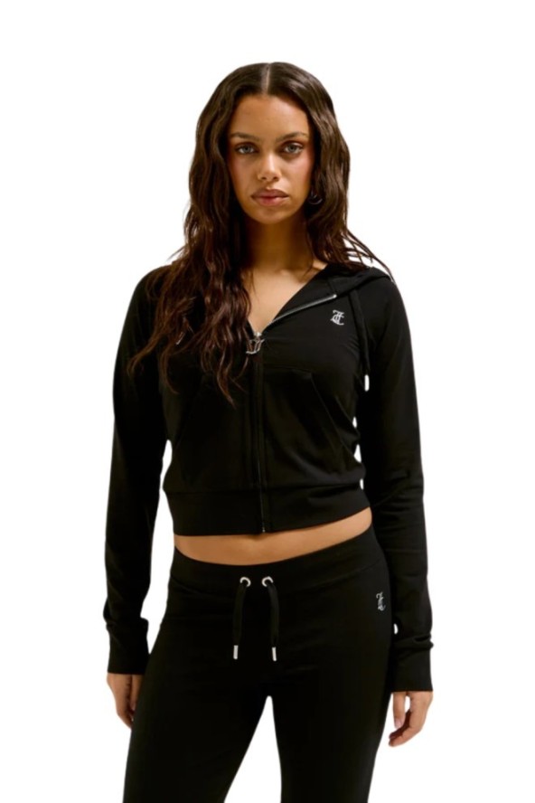 JUICY COUTURE Czarna bluza damska Single Jersey Ola Hoodie, Rozmiar L