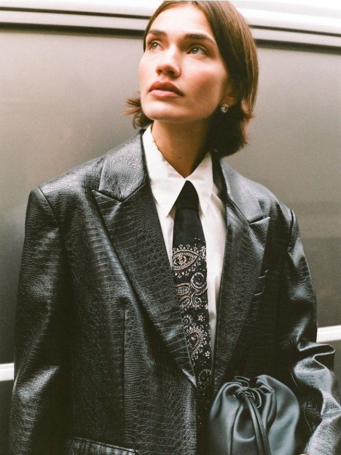 Marynarka z imitacji skóry - czarny