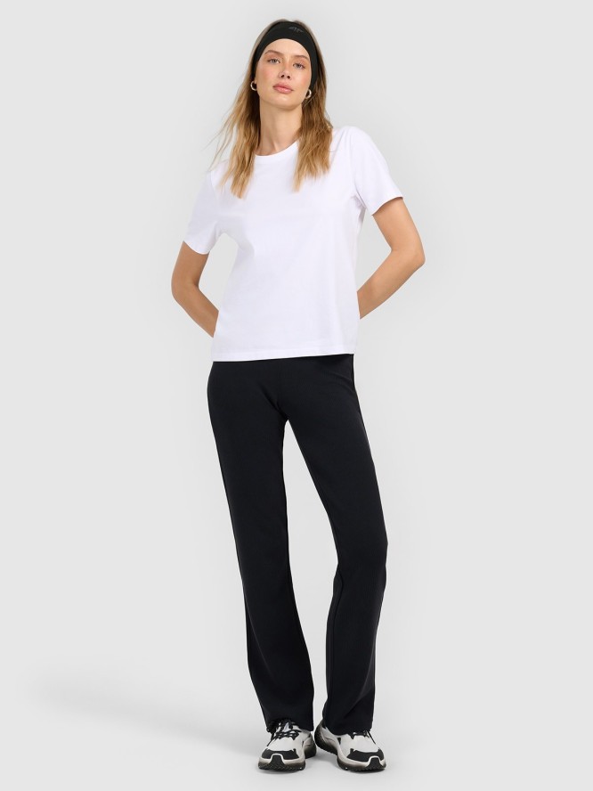 4F T-shirt regular gładki damski - biały S