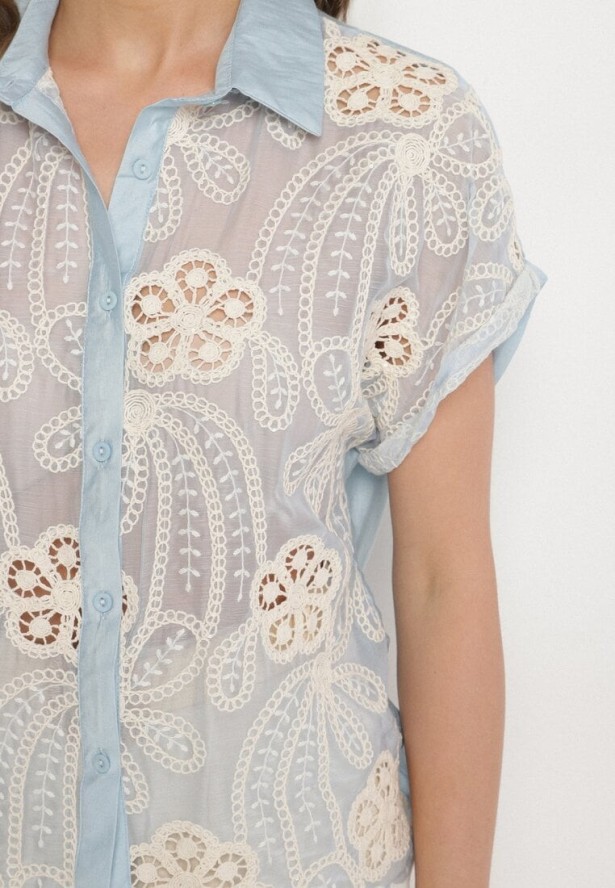 Jasnoniebieska Koszula w Kwiatowy Wzór Zivale