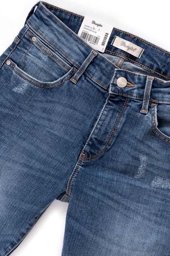 WRANGLER CROP SKINNY DAMAGED BLUE W28MLU86J