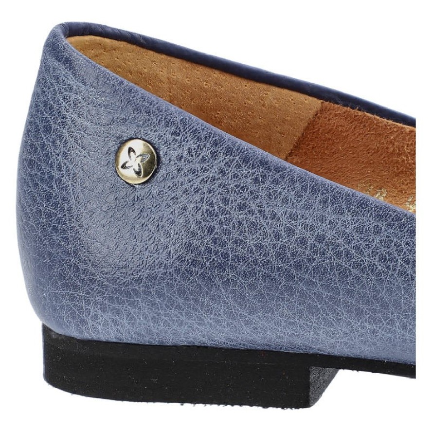 Baleriny damskie Maciejka, ze skóry naturalnej i na płaskiej podeszwie, granatowe na jeans, 04100-17-00-8