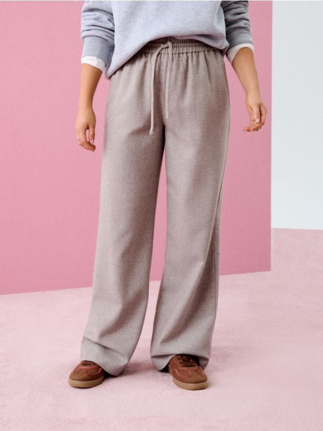 Spodnie wide leg - beżowy