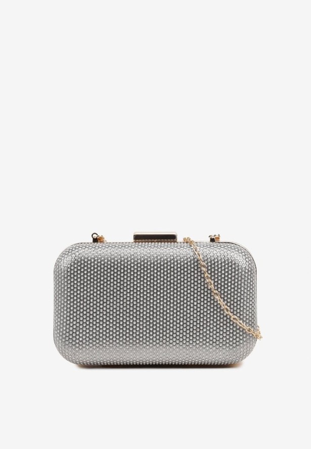 Szara Torebka Kopertówka Ozdobiona Brokatem Nerionea