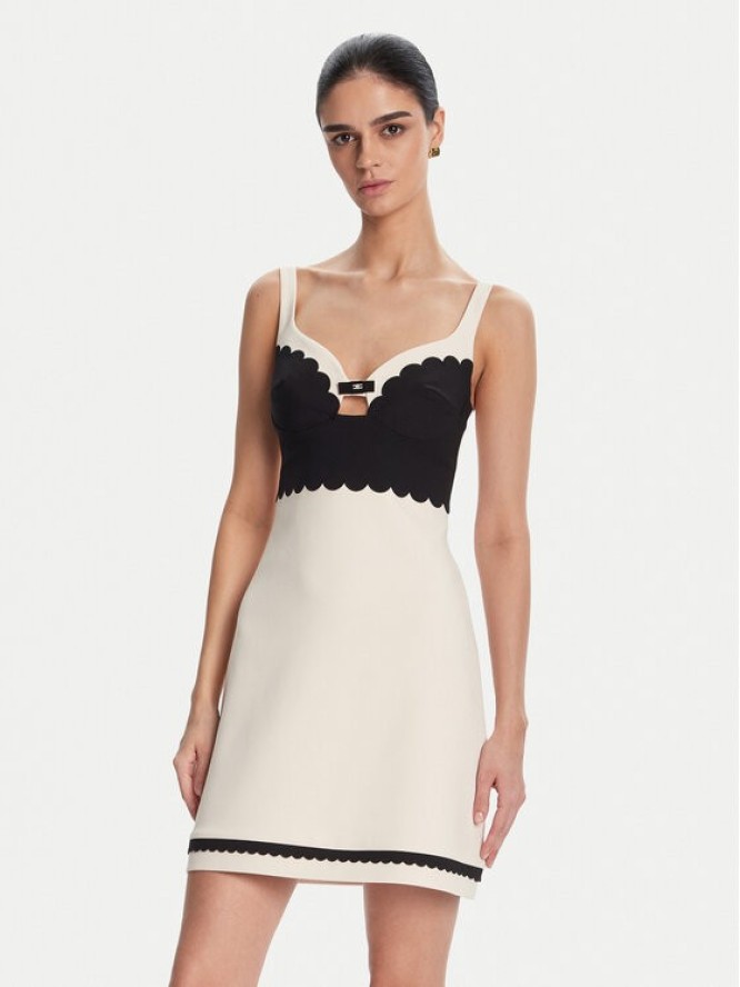 Elisabetta Franchi Sukienka koktajlowa AB70352E2 Beżowy Regular Fit