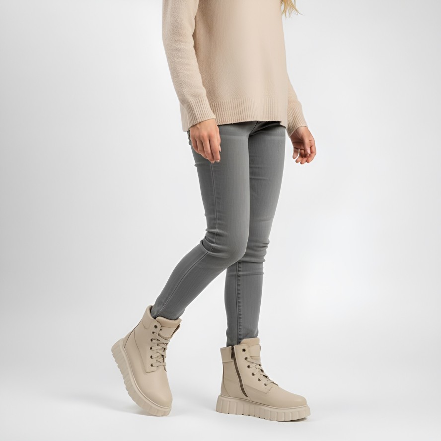 Beżowe Botki Armodo Modne Ocieplane Obuwie Damskie