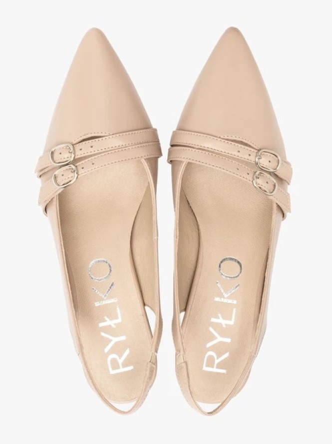 Beżowe czółenka slingback z ozdobnymi paskami