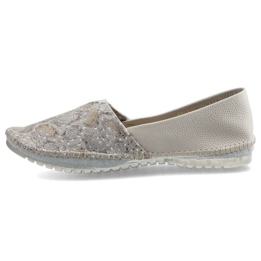 Baleriny damskie Maciejka, ze skórzaną lakierowaną cholewką miękką wkładką i niską elastyczną podeszwą, beżowe złote, 01930-81-00-0
