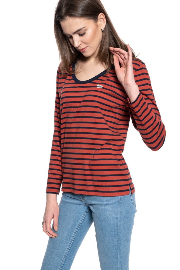 DAMSKA KOSZULKA Z DŁUGIM RĘKAWEM LEE LS SCOOP NECK TEE REGULAR FIT RED OCHRE L44DYKOE 112109832