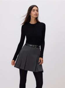 Plisowana spódnica z paskiem - ciemnoszary