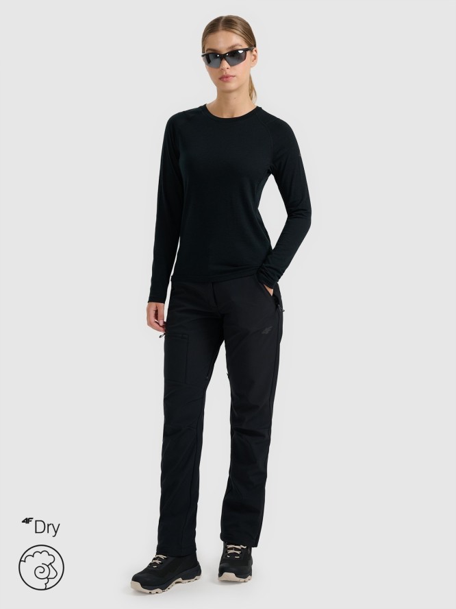4F Longsleeve trekkingowy szybkoschnący z wełną merino damski - czarny S
