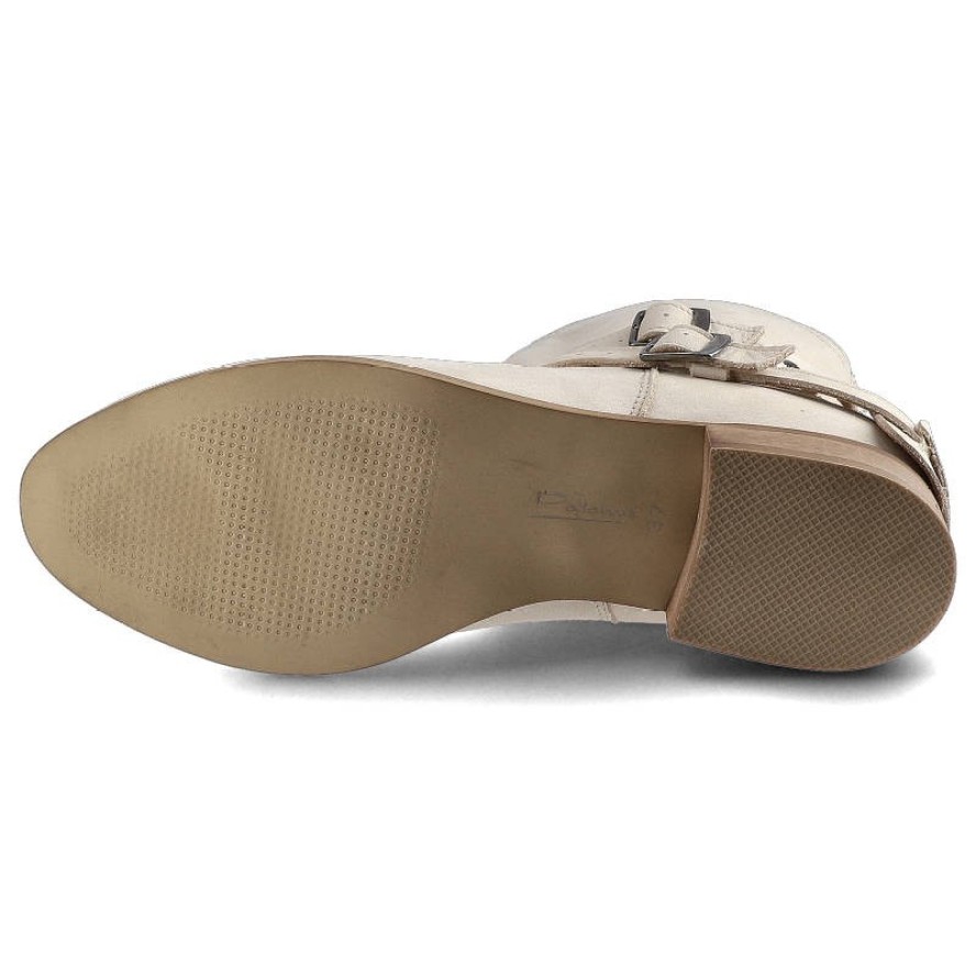 Beżowe Botki Pollonus Damskie Modne Buty Skórzane