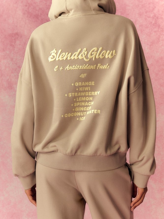 4F Bluza dresowa oversize z kapturem damska - beżowa L