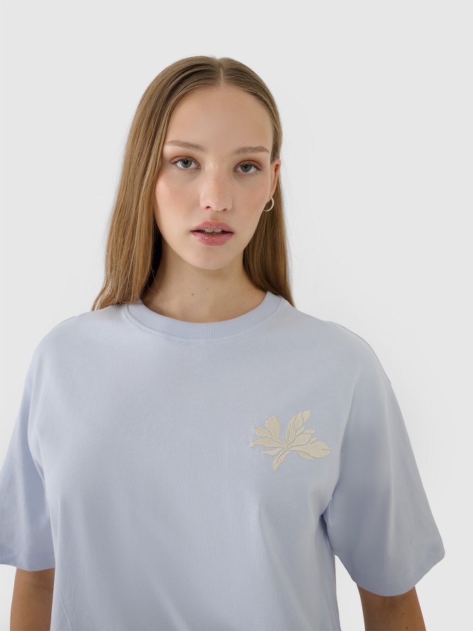 4F T-shirt oversize z nadrukiem damski - niebieski XS
