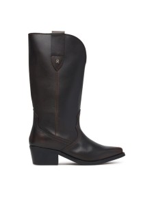 Tommy Hilfiger Kozaki Leather Mid Calf Western Boot FW0FW09798 Brązowy ciemny