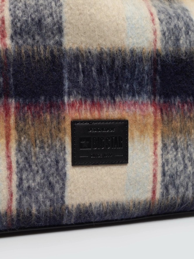 Torebka hobo z tkaniny w kratę brązowa OO574143 803