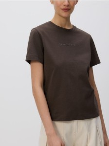 Bawełniany t-shirt z nadrukiem - brązowy