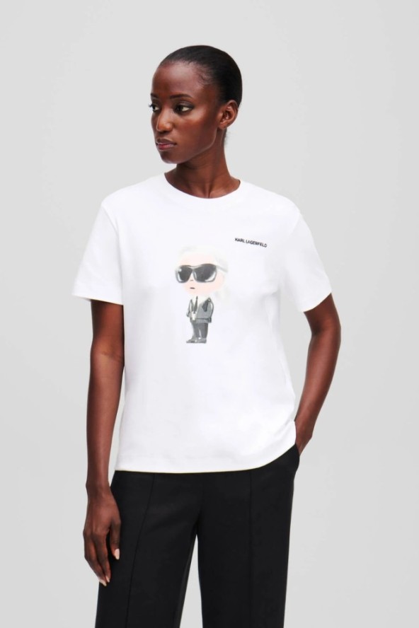 KARL LAGERFELD Biały t-shirt damski Ikon Aquarelle K, Rozmiar XL