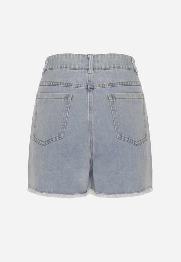 Jasnoniebieskie Jeansowe Spódnico-Spodenki Jeansowe z Bawełny z Wysokim Stanem Neliatha