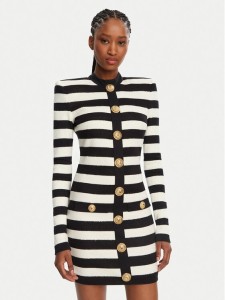 Balmain Sukienka dzianinowa DF1R9193JI70 Czarny Regular Fit