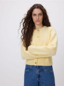 Kardigan z ozdobnym splotem - jasnożółty
