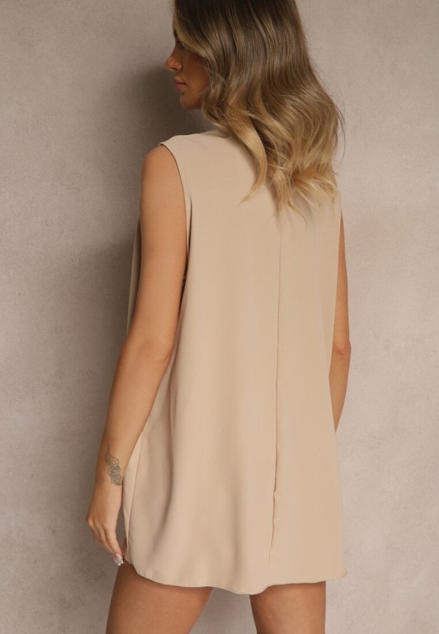 Ciemnobeżowa Bluzka o Asymetrycznym Kroju Fadeselle